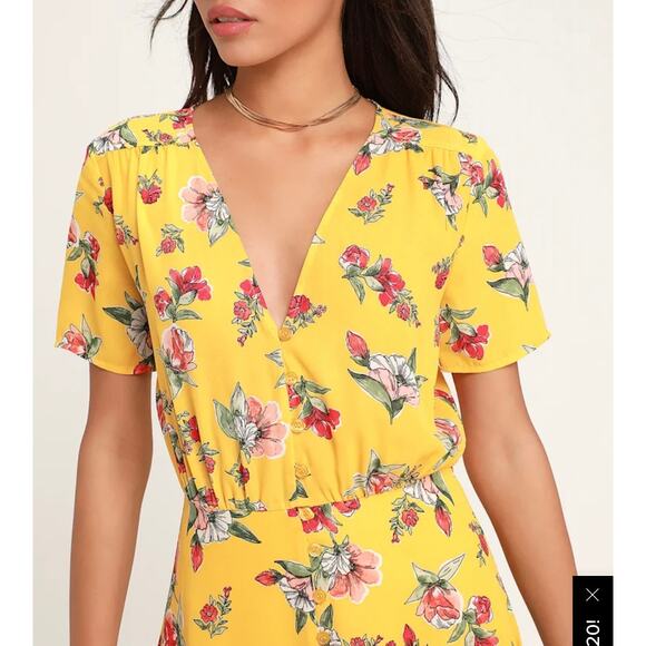 Lulu's Windows Down Yellow Floral Print Button-Front Midi Dress size Small - Picture 2 of 8